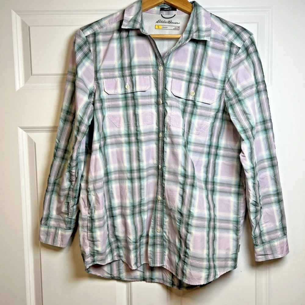 Eddie Bauer Travex Classic Fit Plaid Button Down Shirt Women's Medium A1869